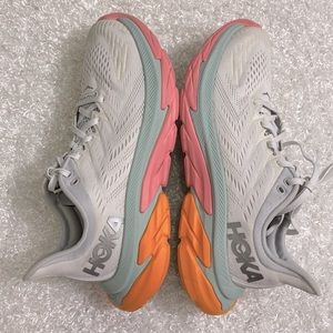 Hoka One One Women's White Pink Mint Orange Athletic Shoes